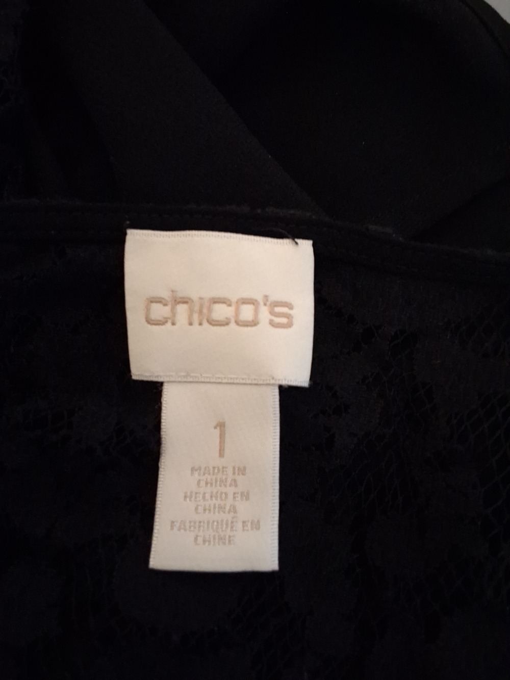 Chico's Black Lace Bell Sleeve Blouse V Neck Romatic Tunic Size Medium 8 - Picture 5 of 6